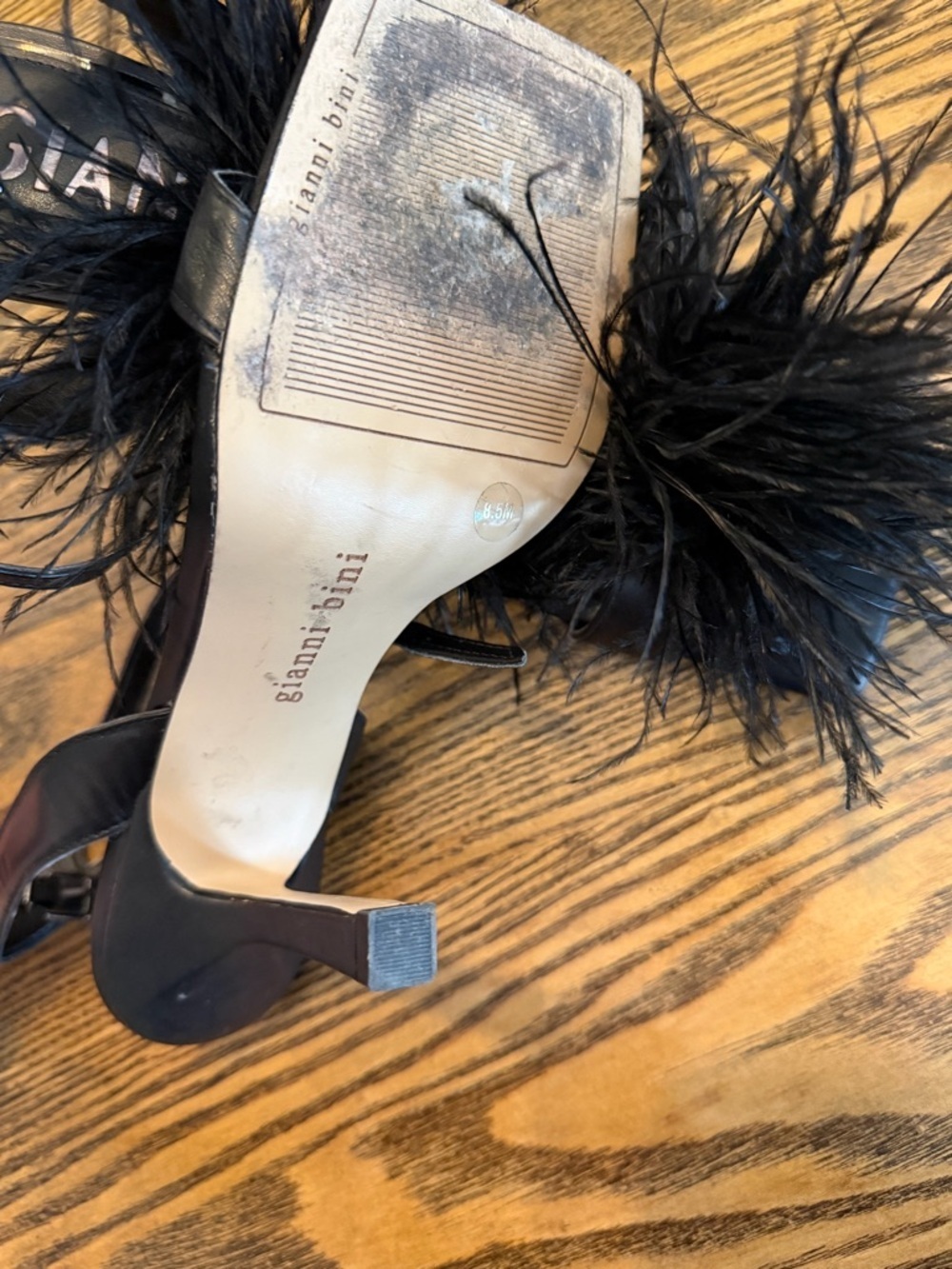 Gianni Bini Black Feather Pom Slingback Heels - Picture 6 of 6
